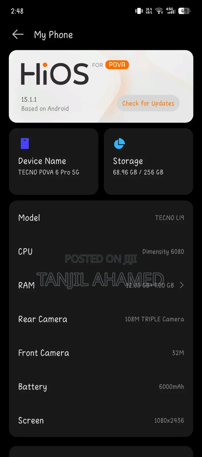 Tecno Pova 6 Pro 5G 256 GB Blue