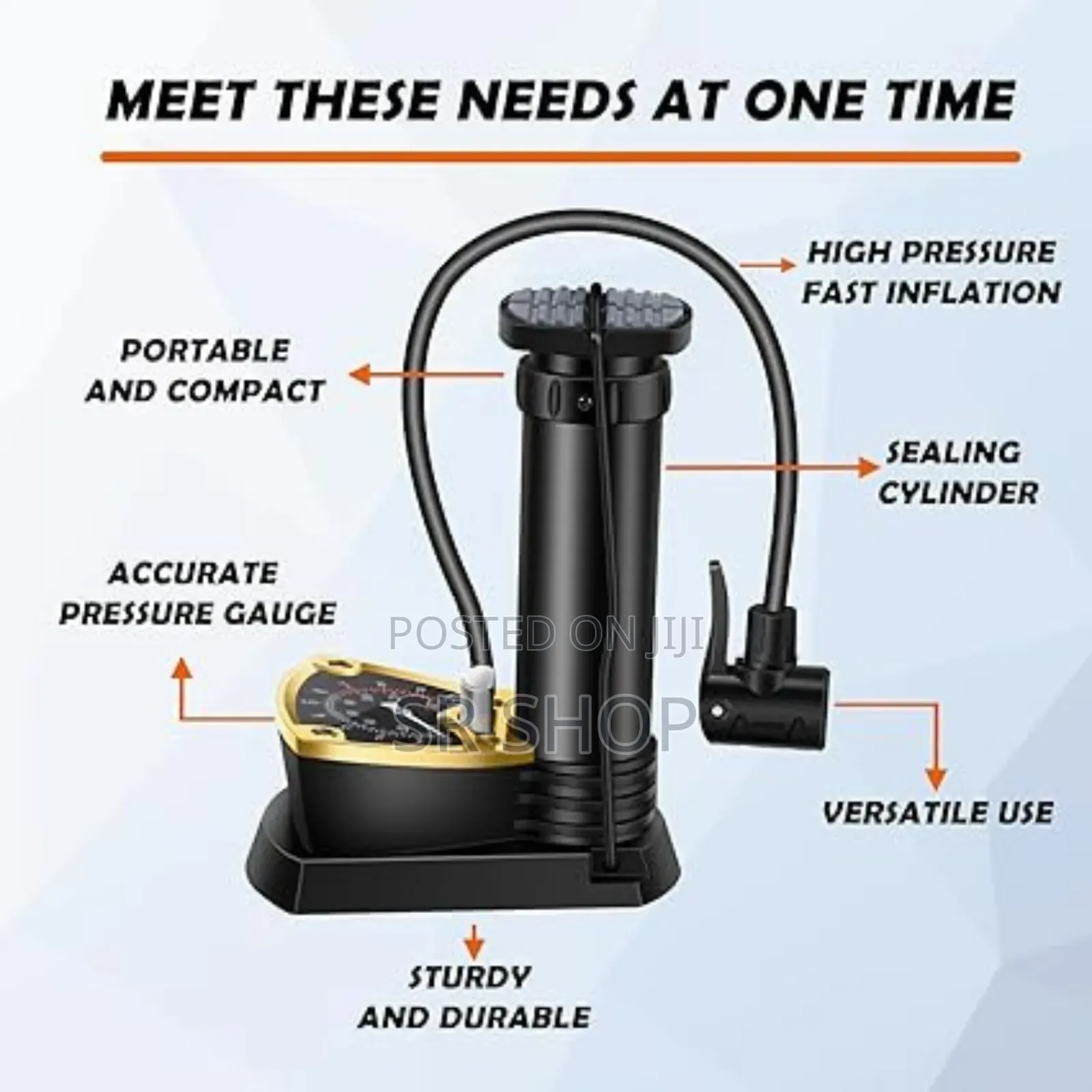 Pressure Gauge 140psi, Aluminum Alloy Bike Foot Pump