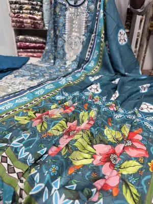 Photo - Soft Cotton Digital Print Lace Work Dress Set