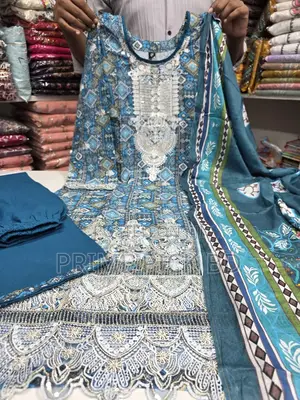 Soft Cotton Digital Print Lace Work Dress Set