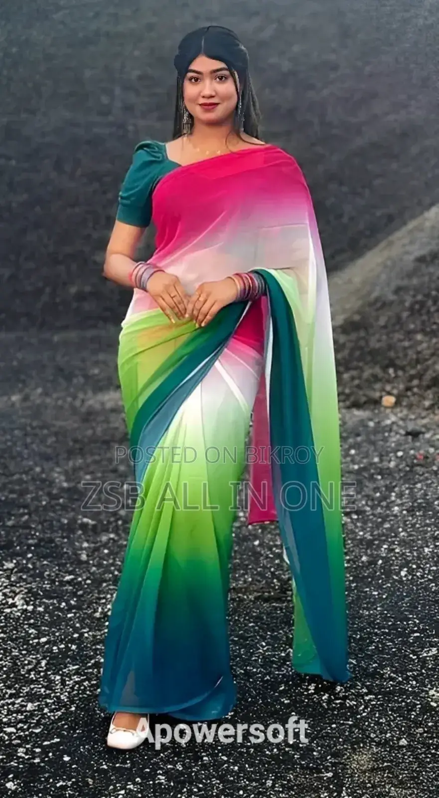 Rainbow Georgette Saree JDHH FVJVBF