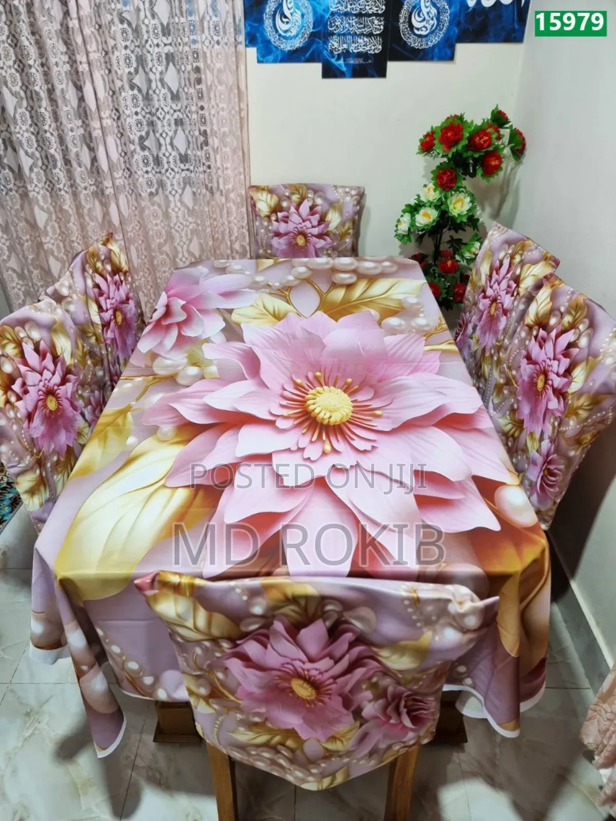 Premium 3d Velvet Dining Table Chair Cover Set