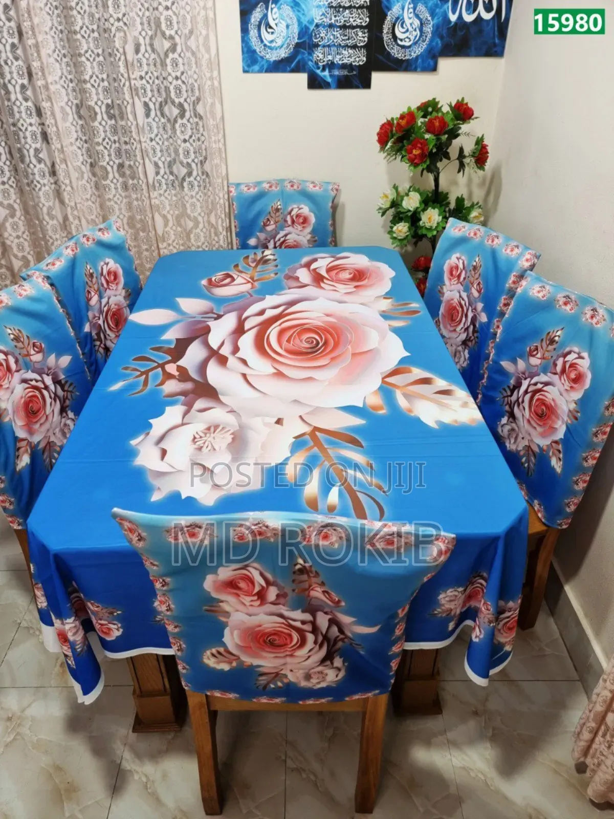 Premium 3d Velvet Dining Table Chair Cover Set