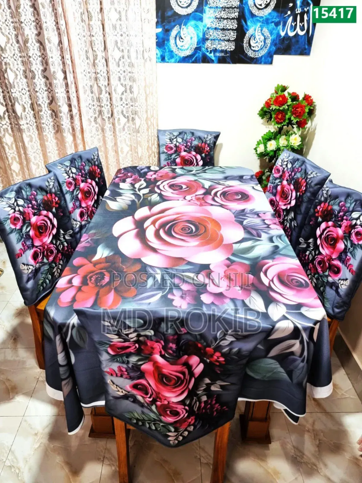 Premium 3d Velvet Dining Table Chair Cover Set