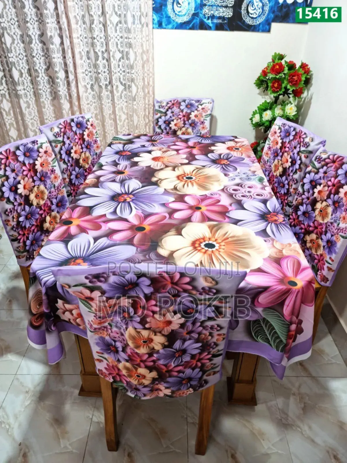 Premium 3d Velvet Dining Table Chair Cover Set