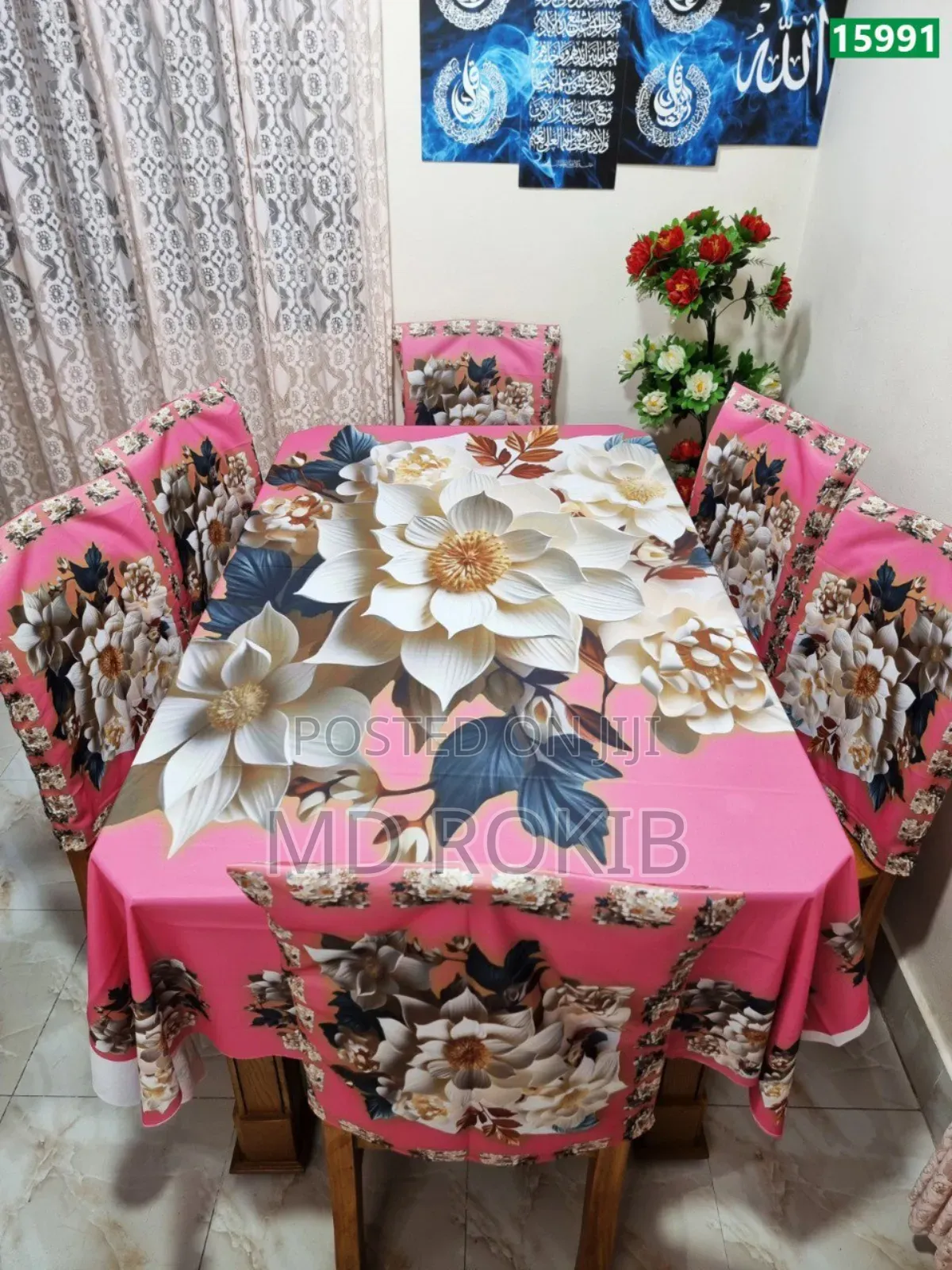 Premium 3d Velvet Dining Table Chair Cover Set