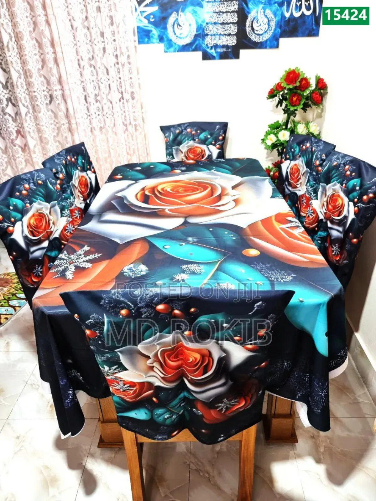 Premium 3d Velvet Dining Table Chair Cover Set