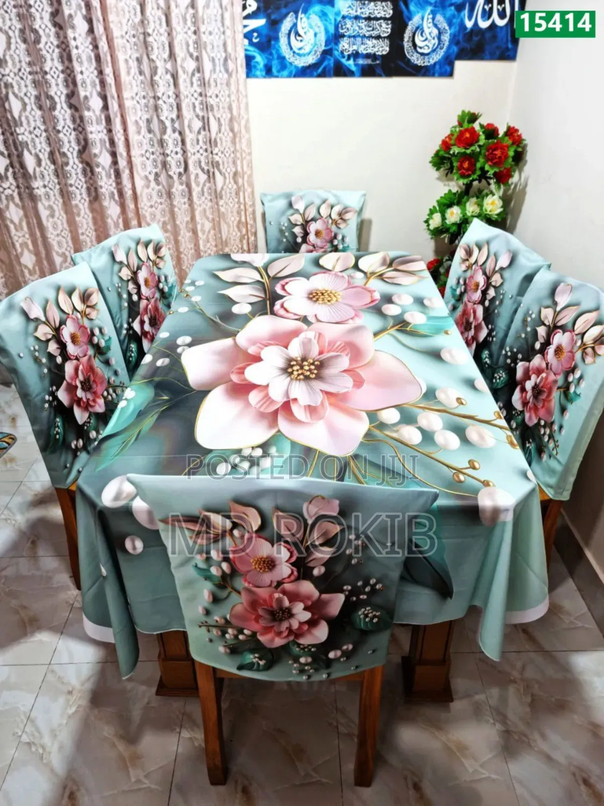 Premium 3d Velvet Dining Table Chair Cover Set