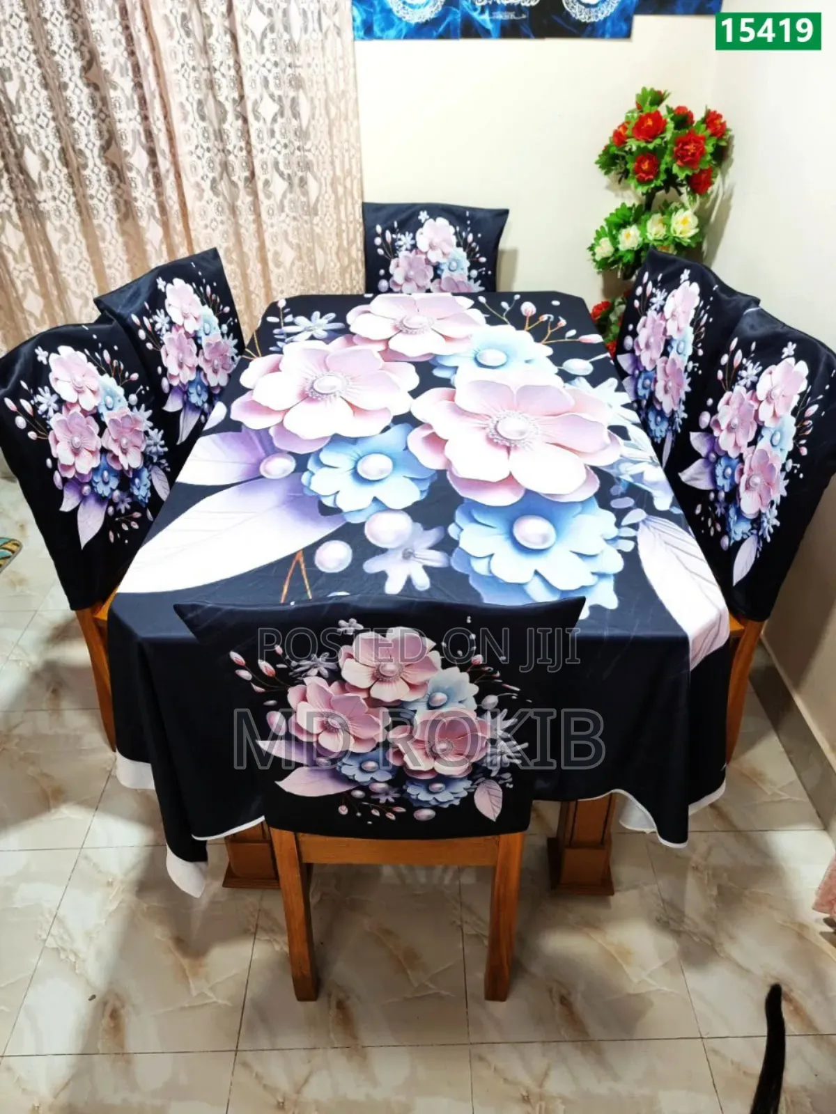 Premium 3d Velvet Dining Table Chair Cover Set