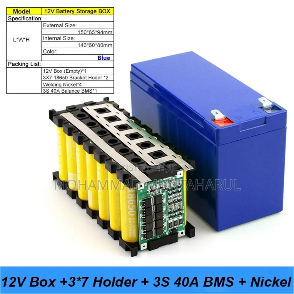 12v Battery Box With 2 18650 Battery Holder