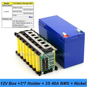 12v Battery Box With 2 18650 Battery Holder