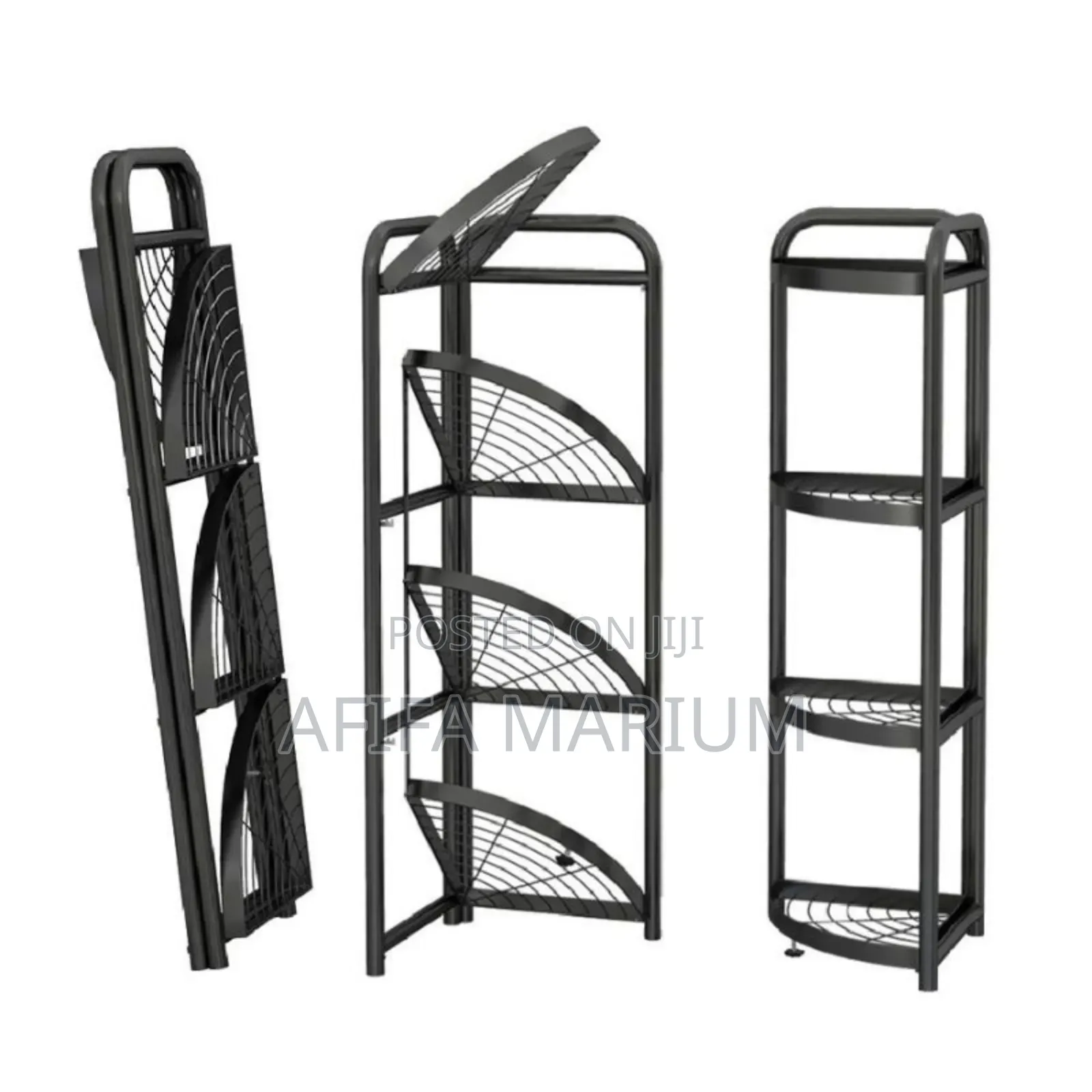 Black Carbon Steel 4-Tier Foldable Corner Shelf