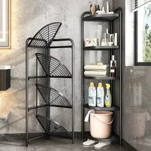 Black Carbon Steel 4-Tier Foldable Corner Shelf
