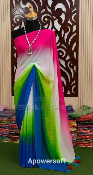 স্টাইলিশ ডিজাইনে তৈরি এই রঙধনু জর্জেট শাড়িটি