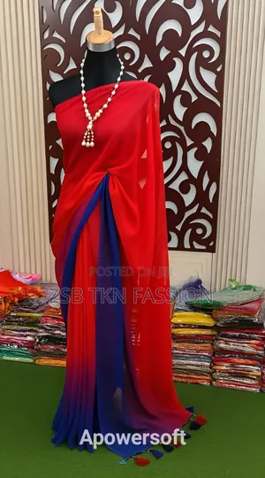 স্টাইলিশ ডিজাইনে তৈরি এই রঙধনু জর্জেট শাড়িটি