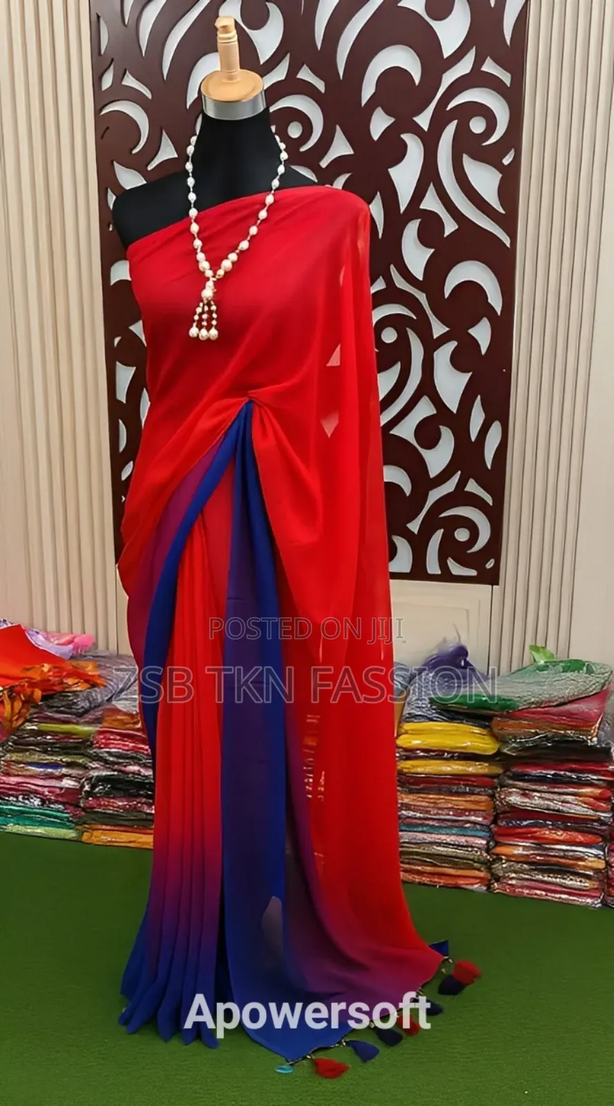 স্টাইলিশ ডিজাইনে তৈরি এই রঙধনু জর্জেট শাড়িটি