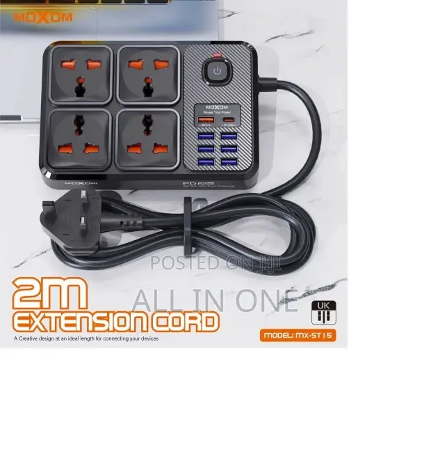 Moxom Mx-St17 Power Strip 4 Socket 7 Usb + 1type-C 20w 2m Black