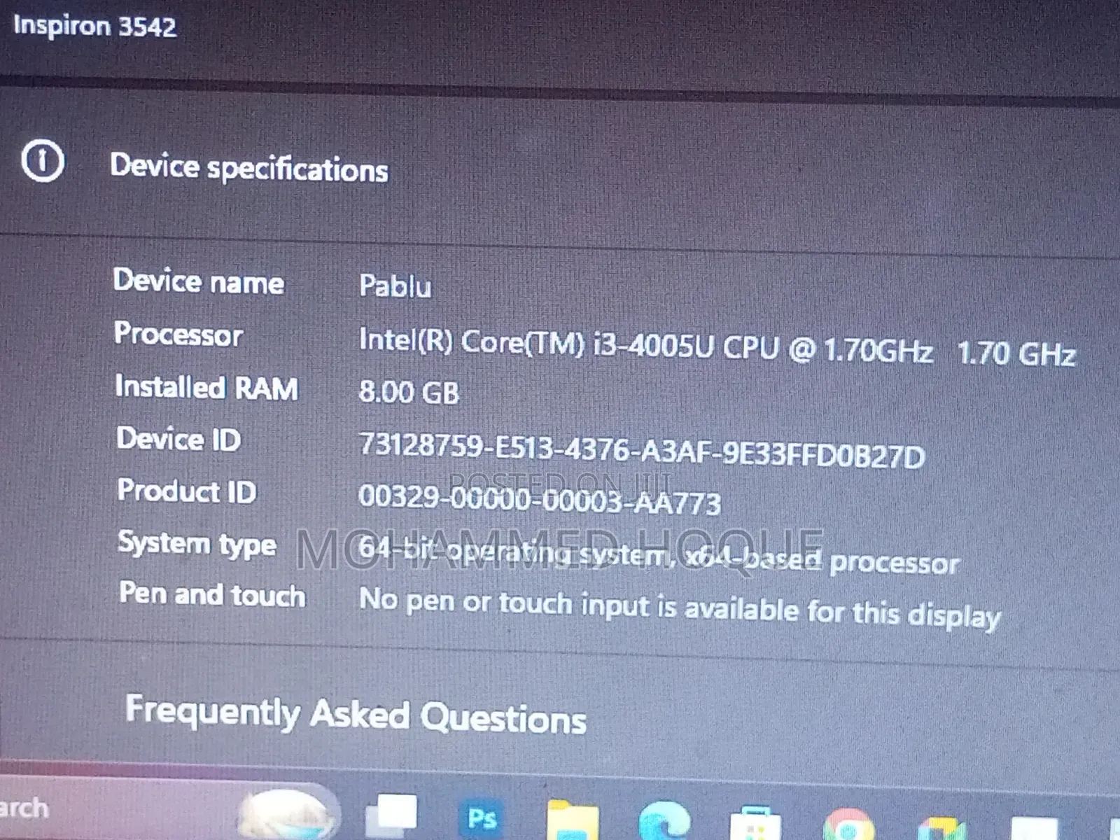 Laptop Dell Inspiron 15 3000 8GB Intel Core I3 SSD 256GB