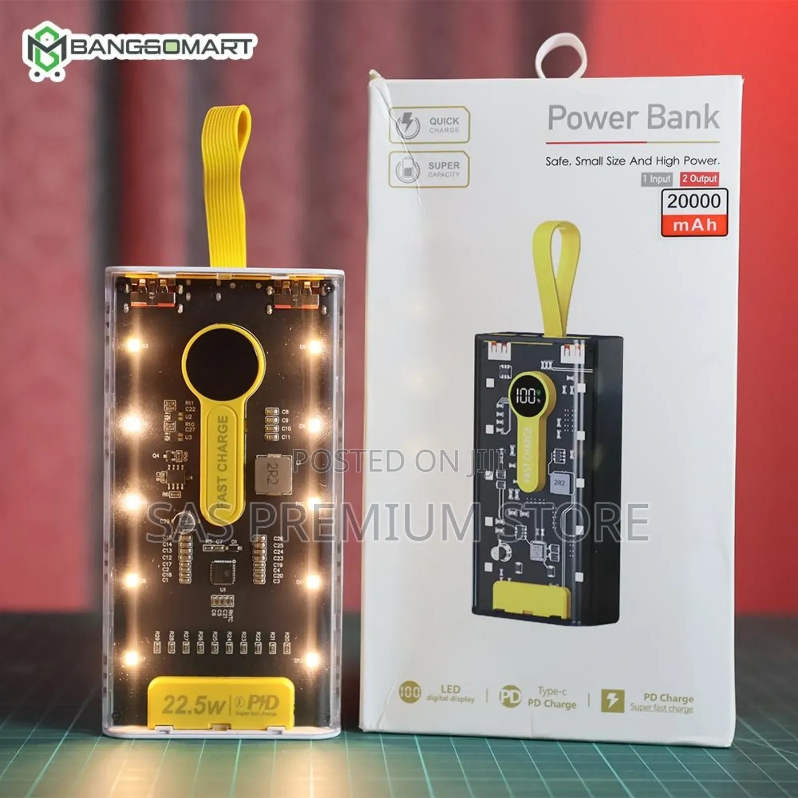 2000 Mah Transparent Power Bank Portable Fast Charging 20w Powerbank