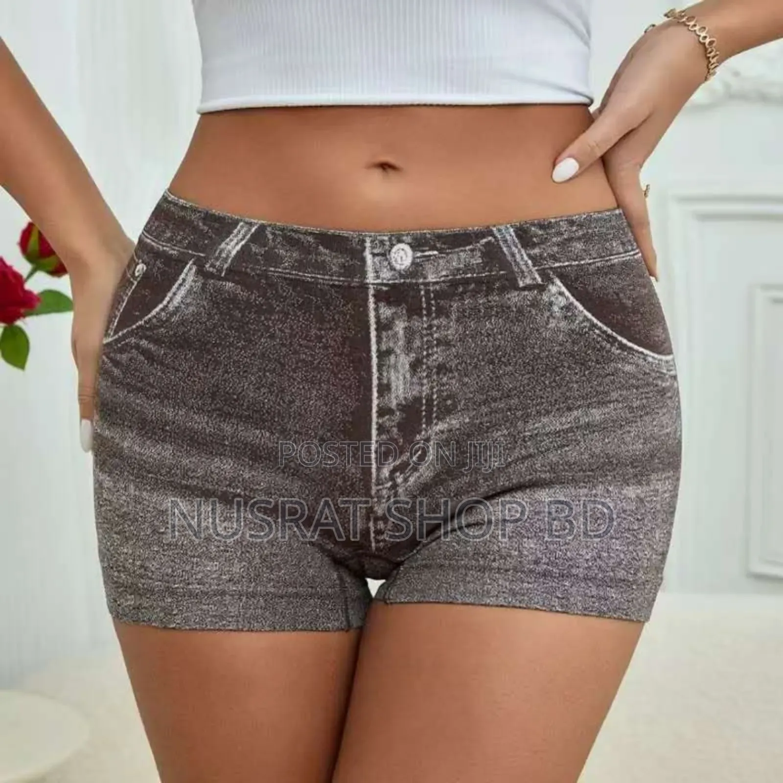 Stretchy Imitation Denim Trendy High Waisted Skinny Fake Jean Shorts