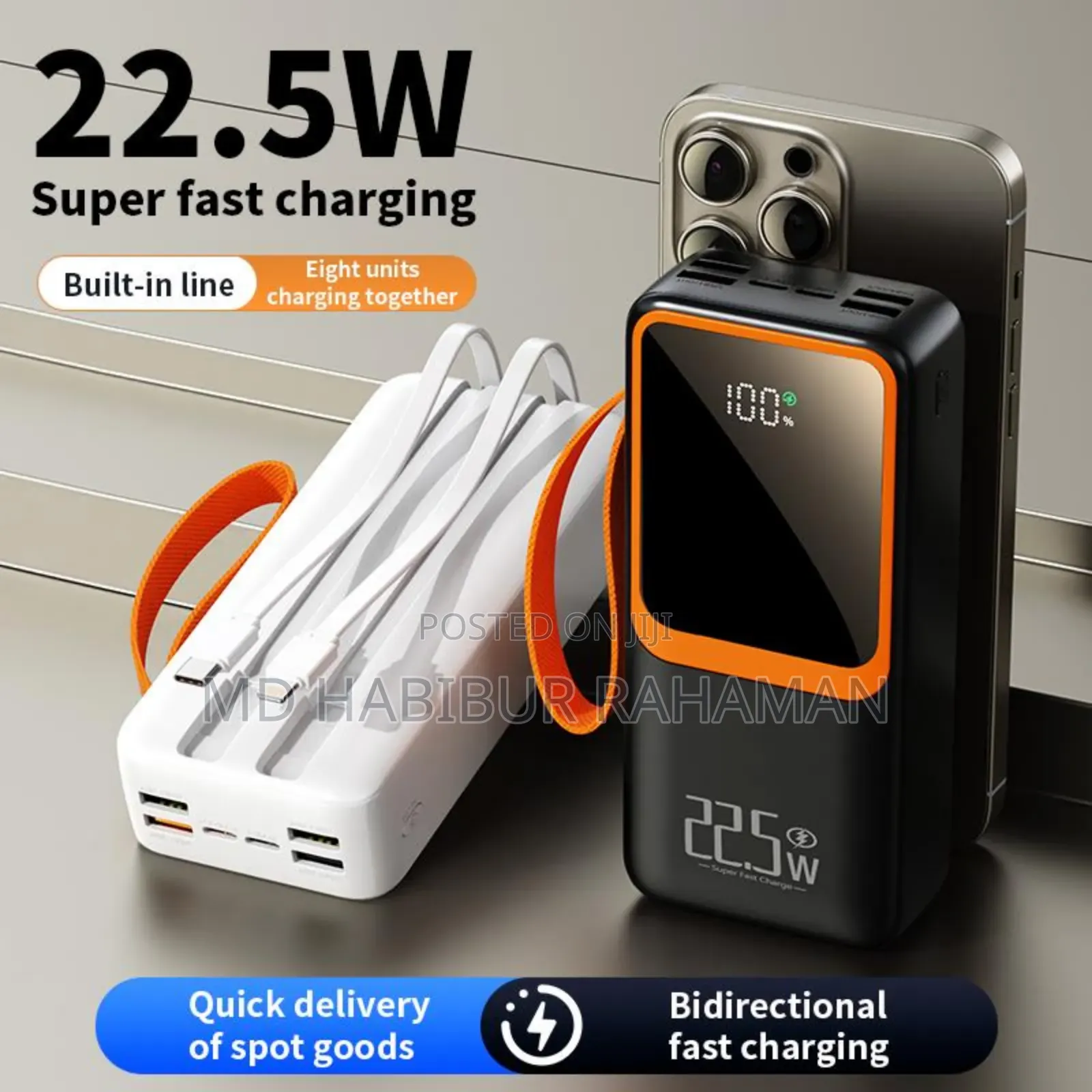Matrix M10-10000mah Power Bank Fast Charging 22.5w- Built-in Cables