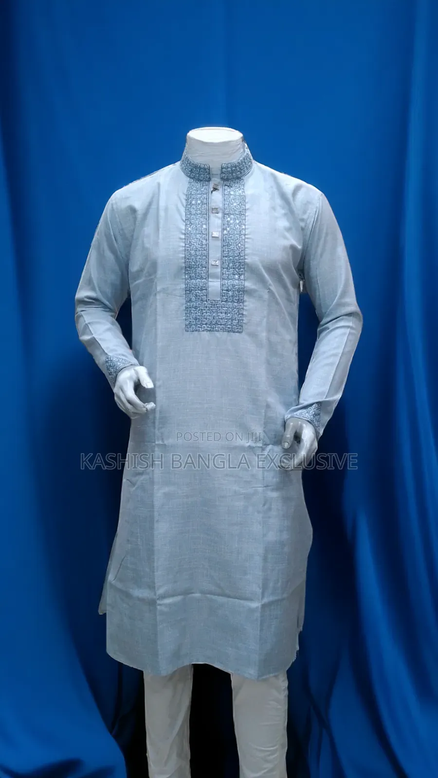 Premium Cotton Panjabi for Men - Sky Blue - All Sizes Available