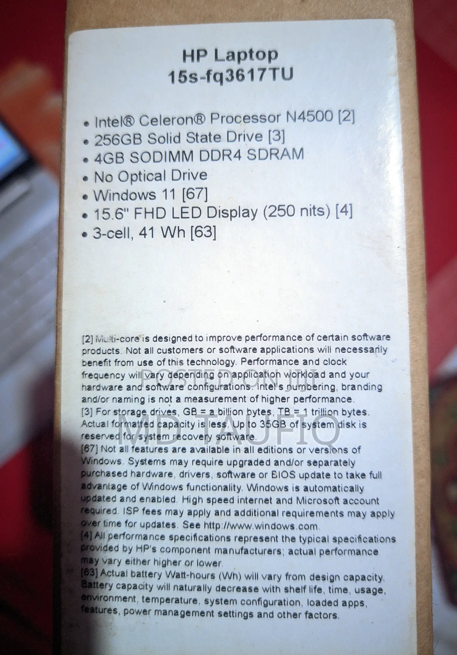 Laptop HP 15s 4GB Intel Celeron SSD 256GB
