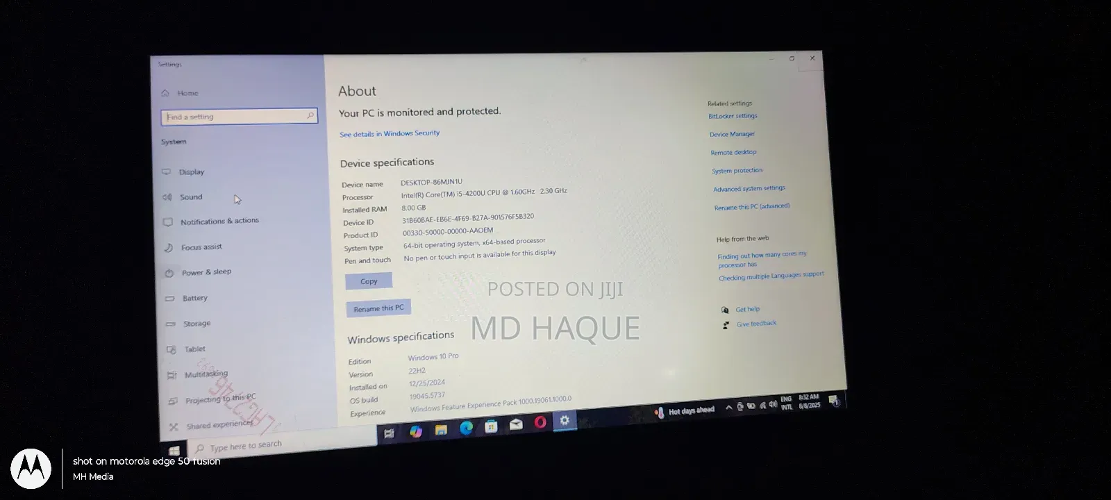 Laptop Lenovo 8GB Intel Core I5 SSD 256GB