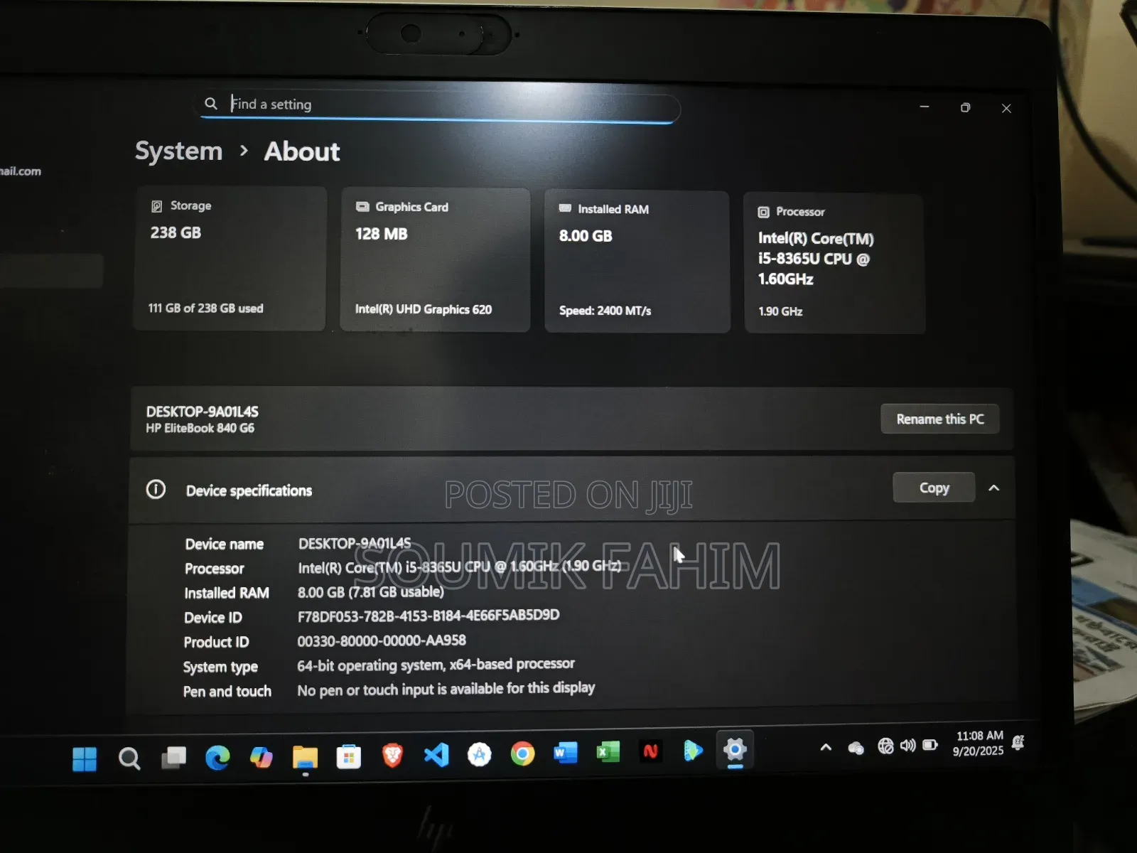 Laptop HP EliteBook 840 G6 8GB Intel Core I5 SSD 256GB