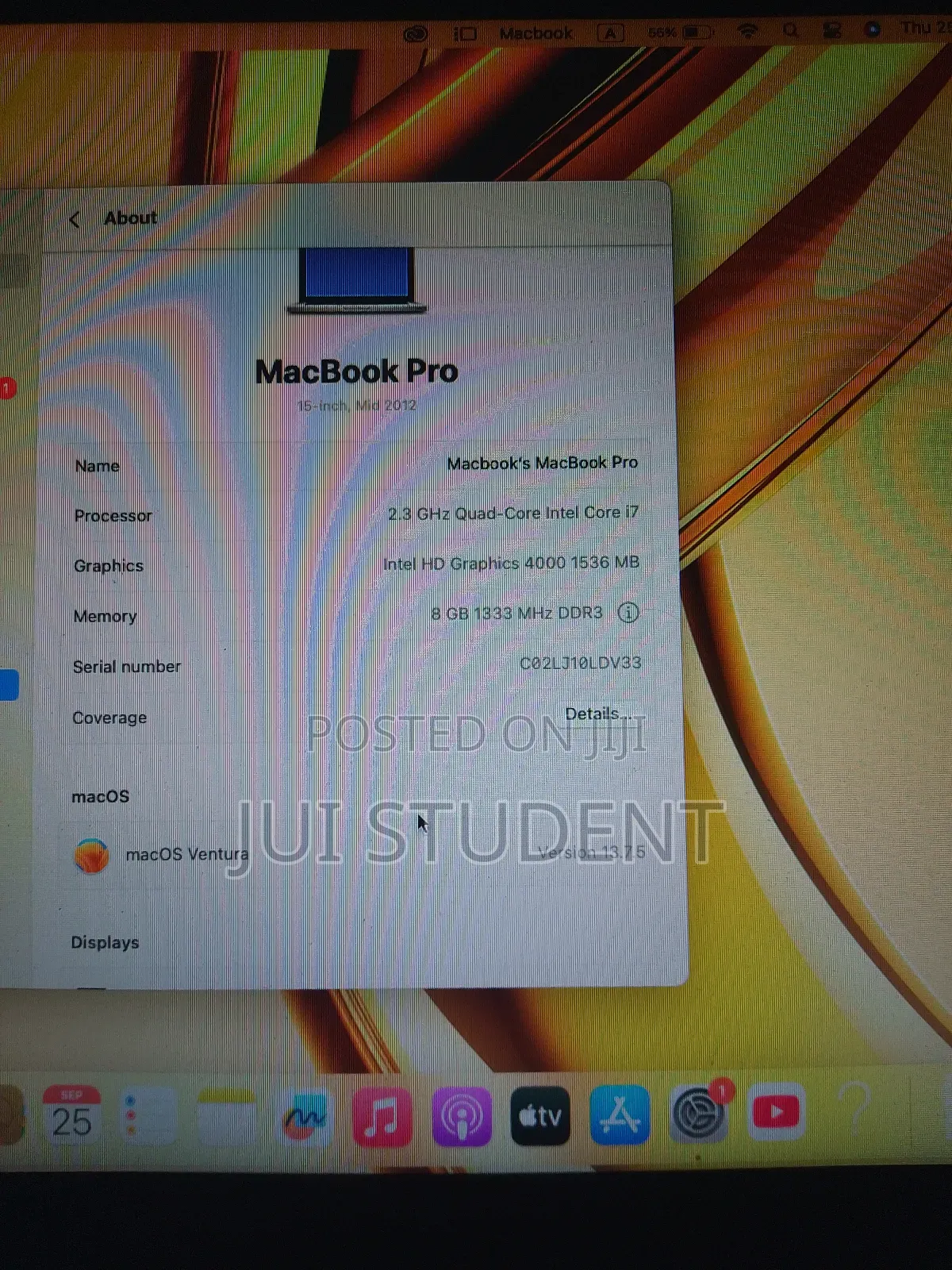 Laptop Apple MacBook Pro 2012 8GB Intel Core I7 HDD 512GB