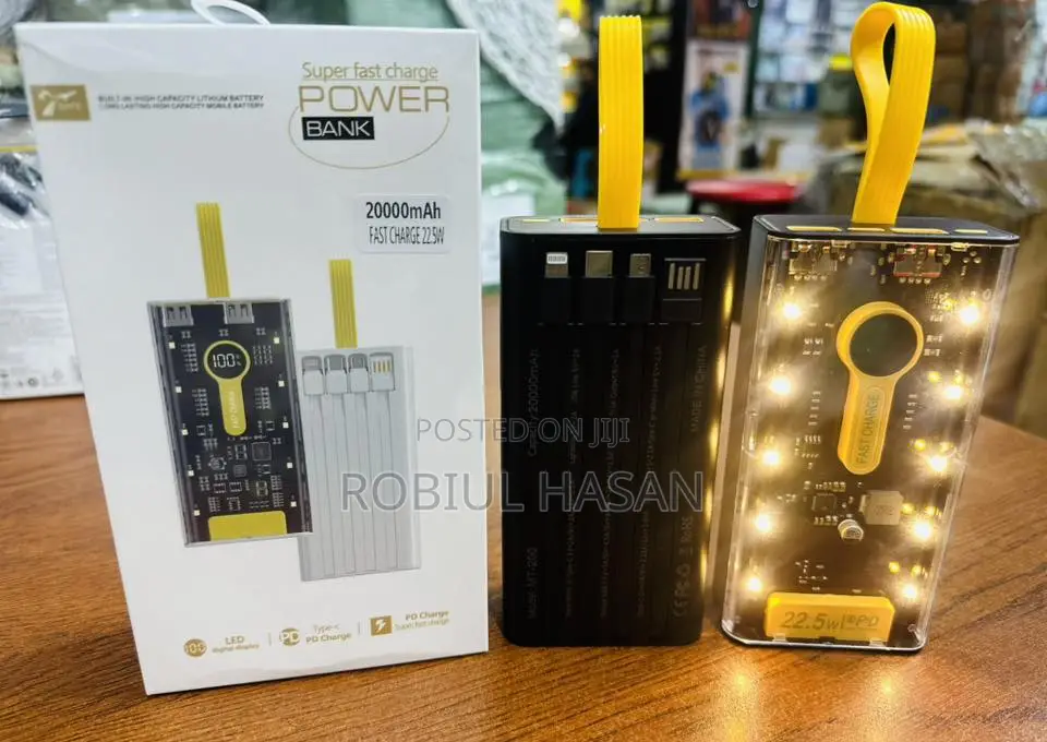 Transparent 20000mah Powerbank – 4-in-1 Charging Solution