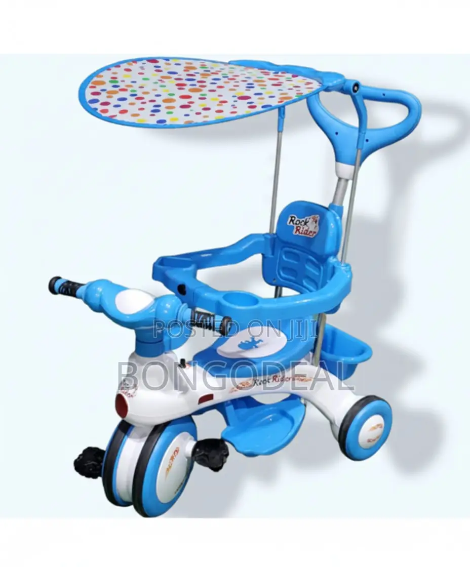 Baby Kids Tricycle With Music, Light, Push Handle Basket