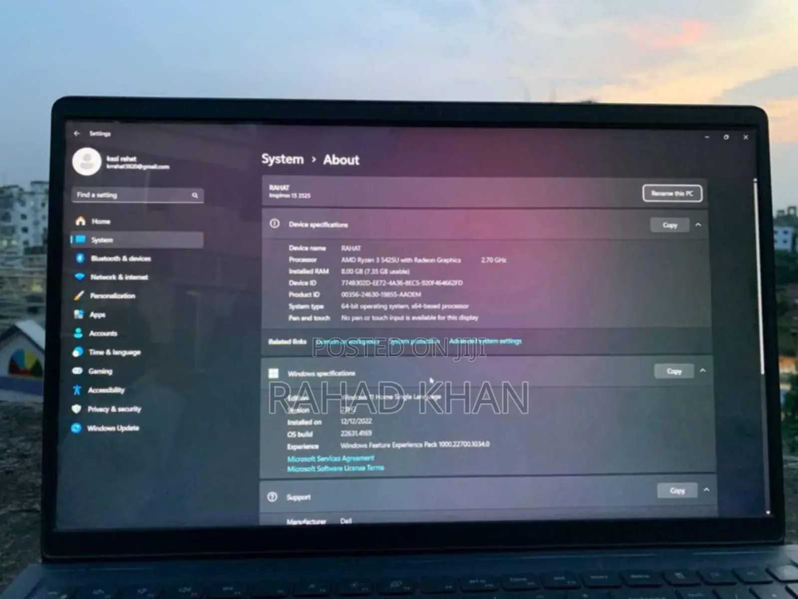 Laptop Dell 8GB AMD Ryzen 3 SSD 256GB