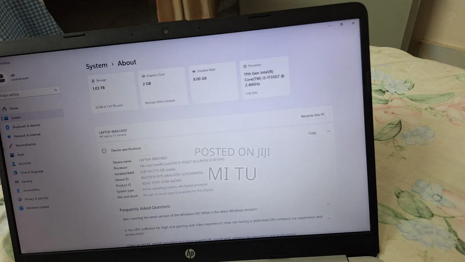 Laptop HP 15-Dw0037wm 8GB Intel Core I5 HDD+SSD 1T