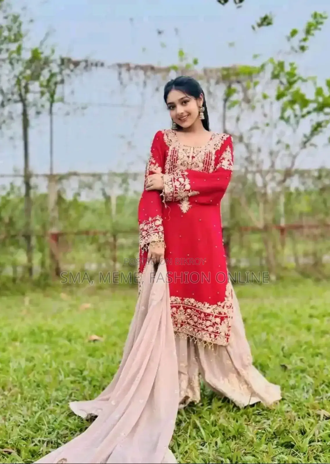 Viral Red Garara Three Piece