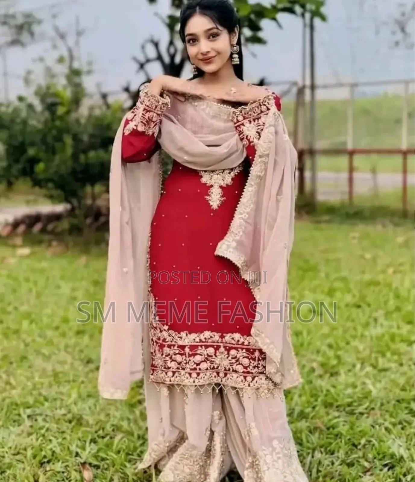 Viral Red Garara Three Piece