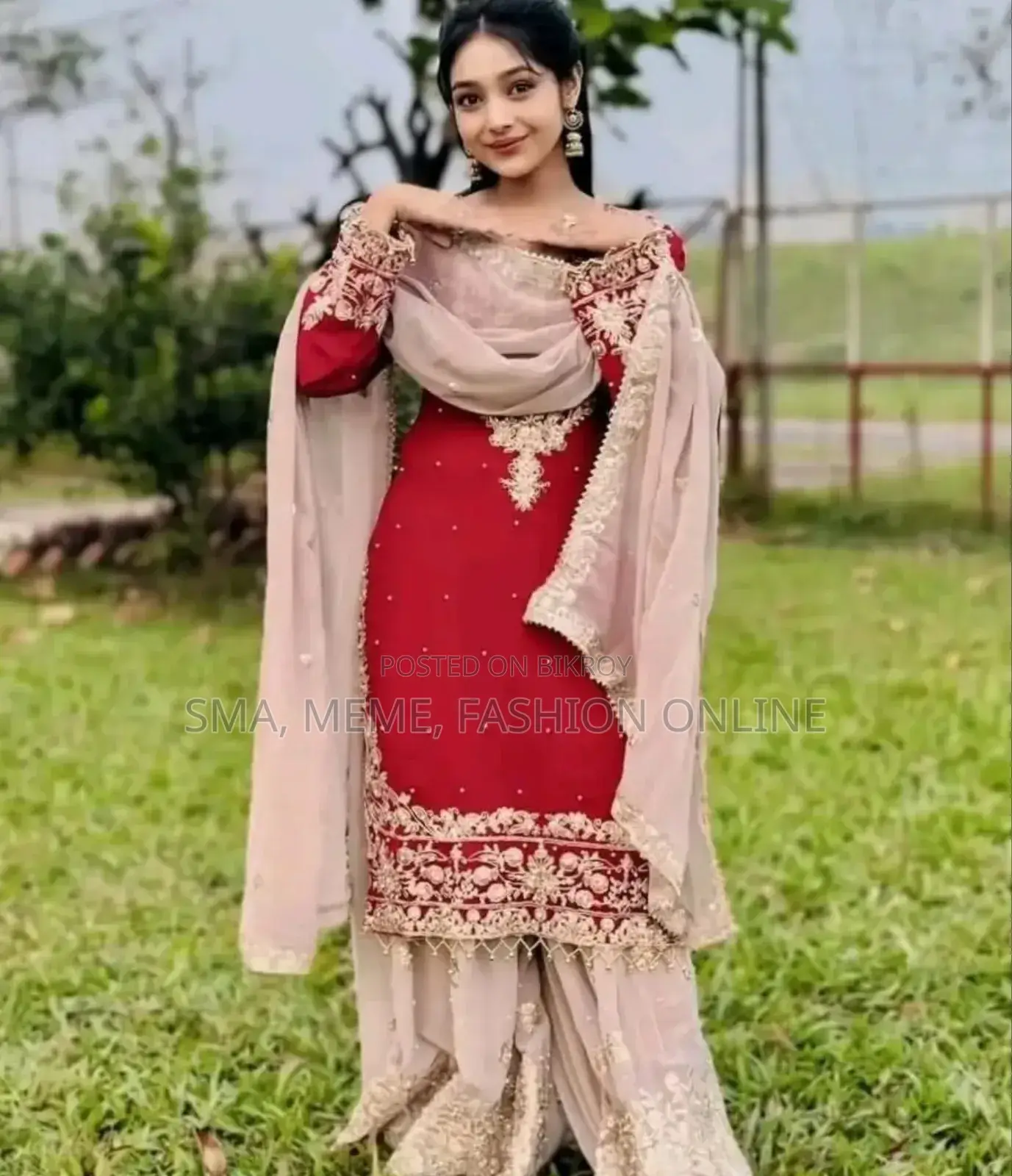 Viral Red Garara Three Piece