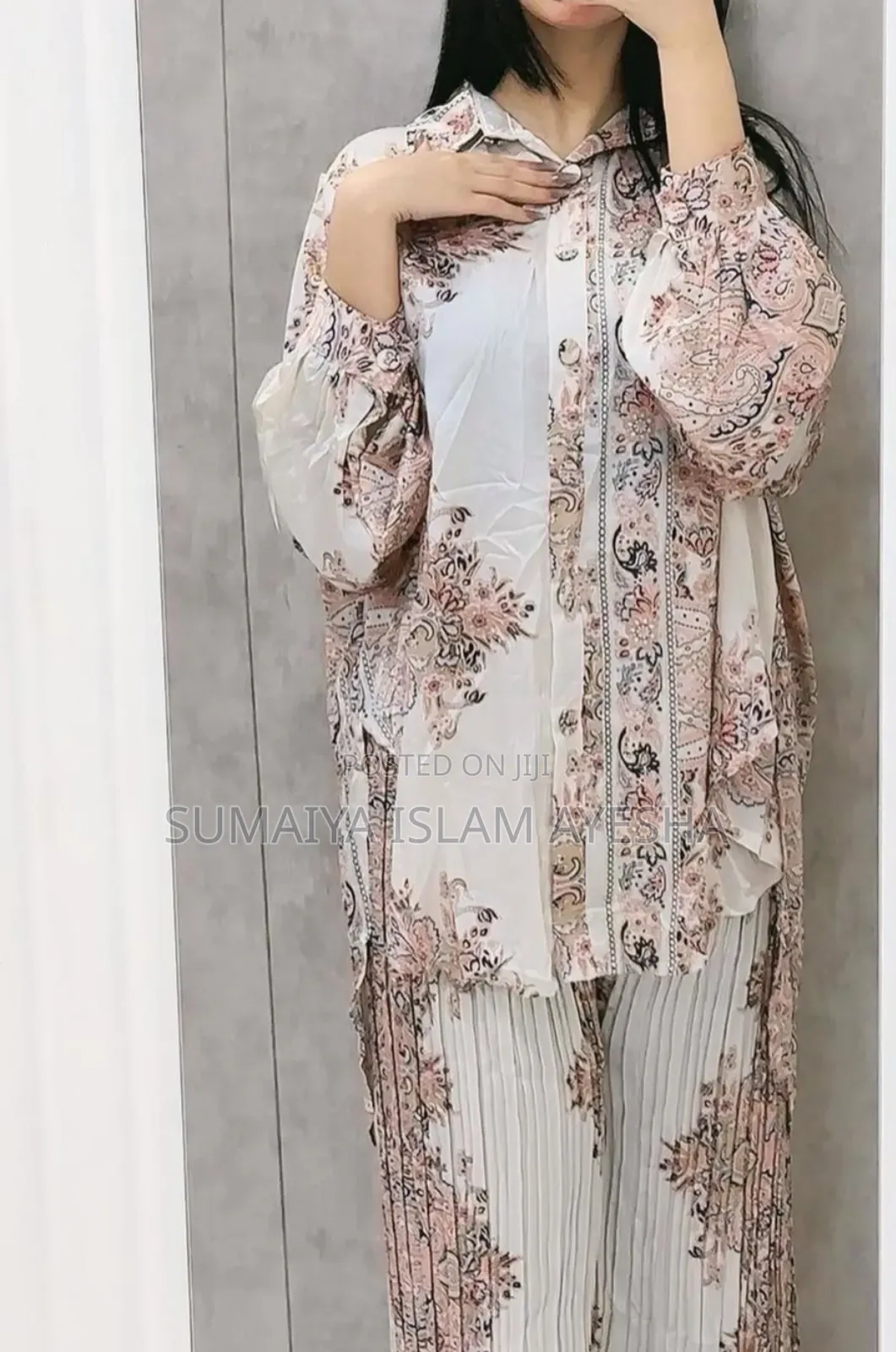 Spring Retro Print Casual Set Design Batwing Sleeve