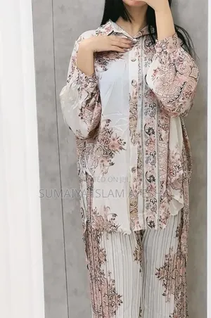 Spring Retro Print Casual Set Design Batwing Sleeve