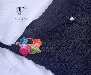Handmade Black Crochet Shoulder Bag – Floral Charm Boho Chic Style