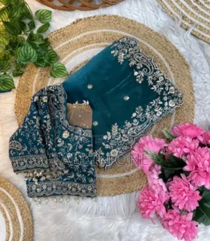 Orginal High Quality Embroidery and Seq Work Saree +Blouse Unstilted