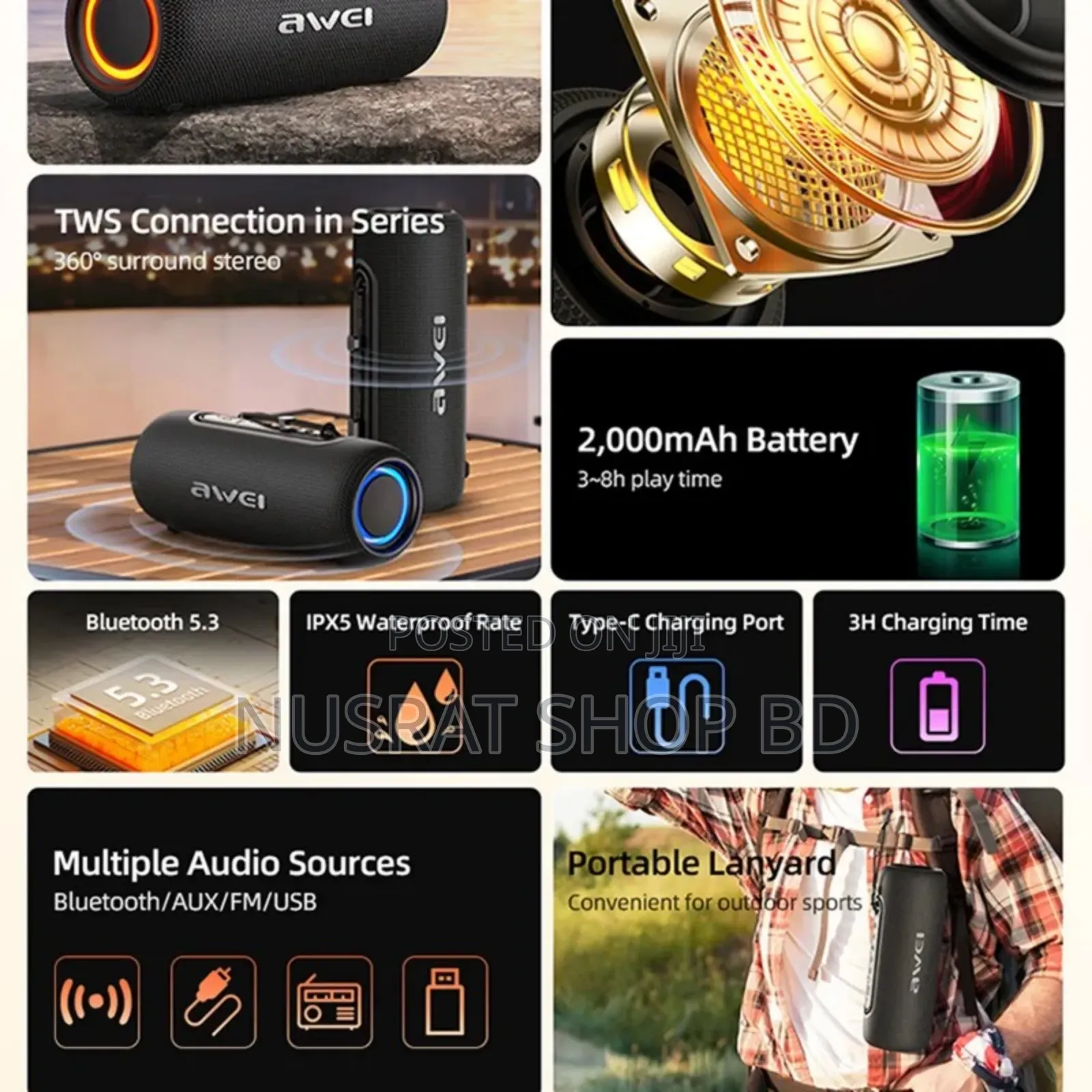 Awei Ka8 Bluetooth Dual Speaker Stereo Speaker 
Code : 8666