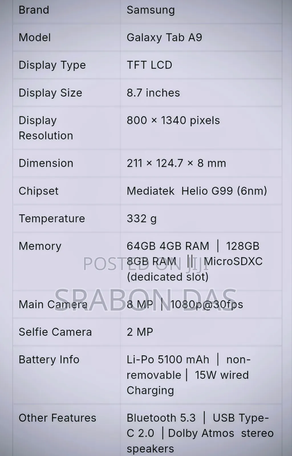 New Samsung Galaxy Tab A9 64 GB Black