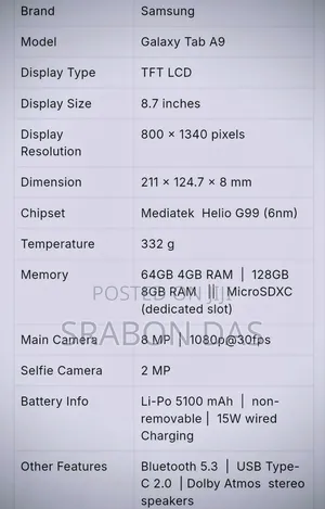 New Samsung Galaxy Tab A9 64 GB Black