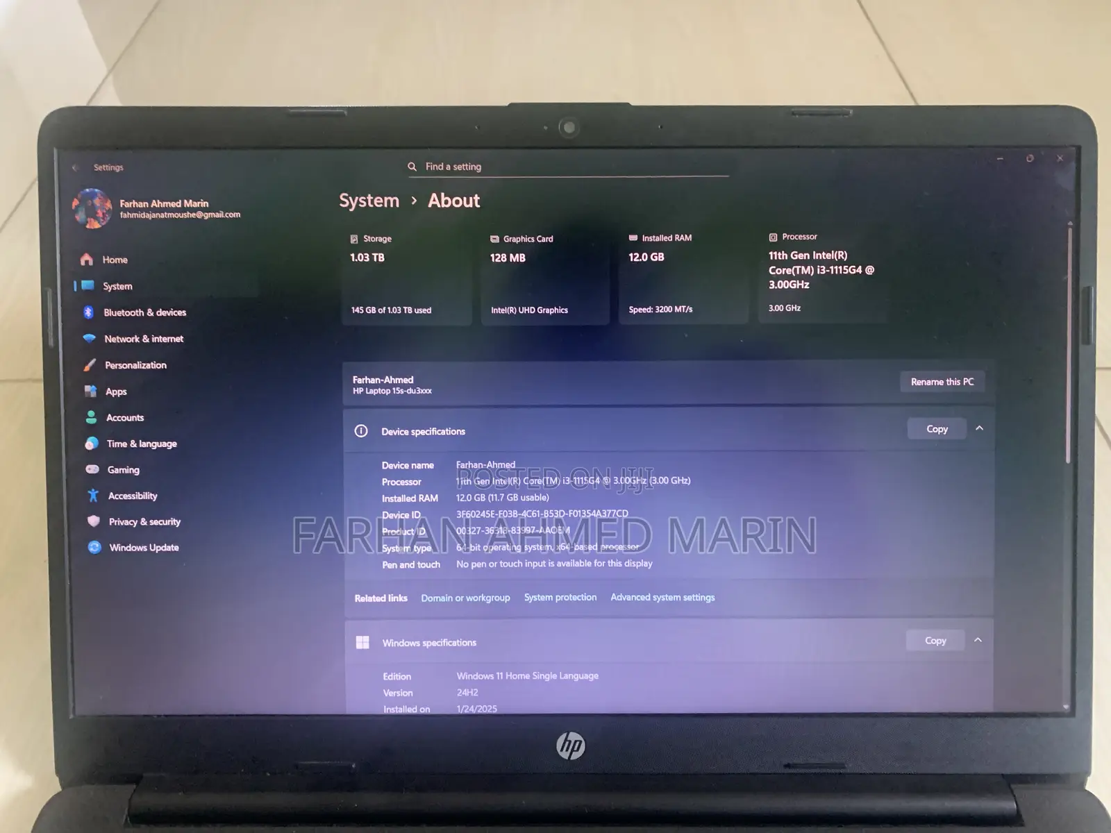 Laptop HP 15s 12GB Intel Core I3 HDD 1T