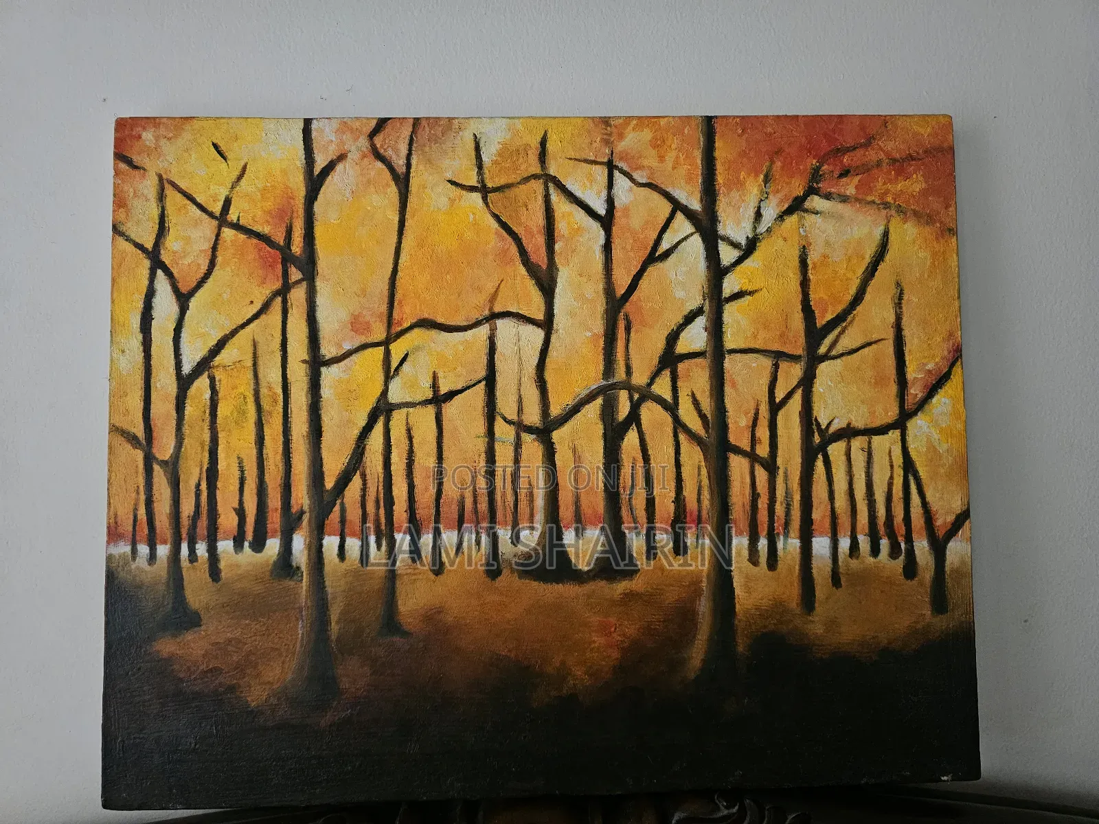 “Golden Forest Glow – Oil Landscape Painting (50×30 Cm)”