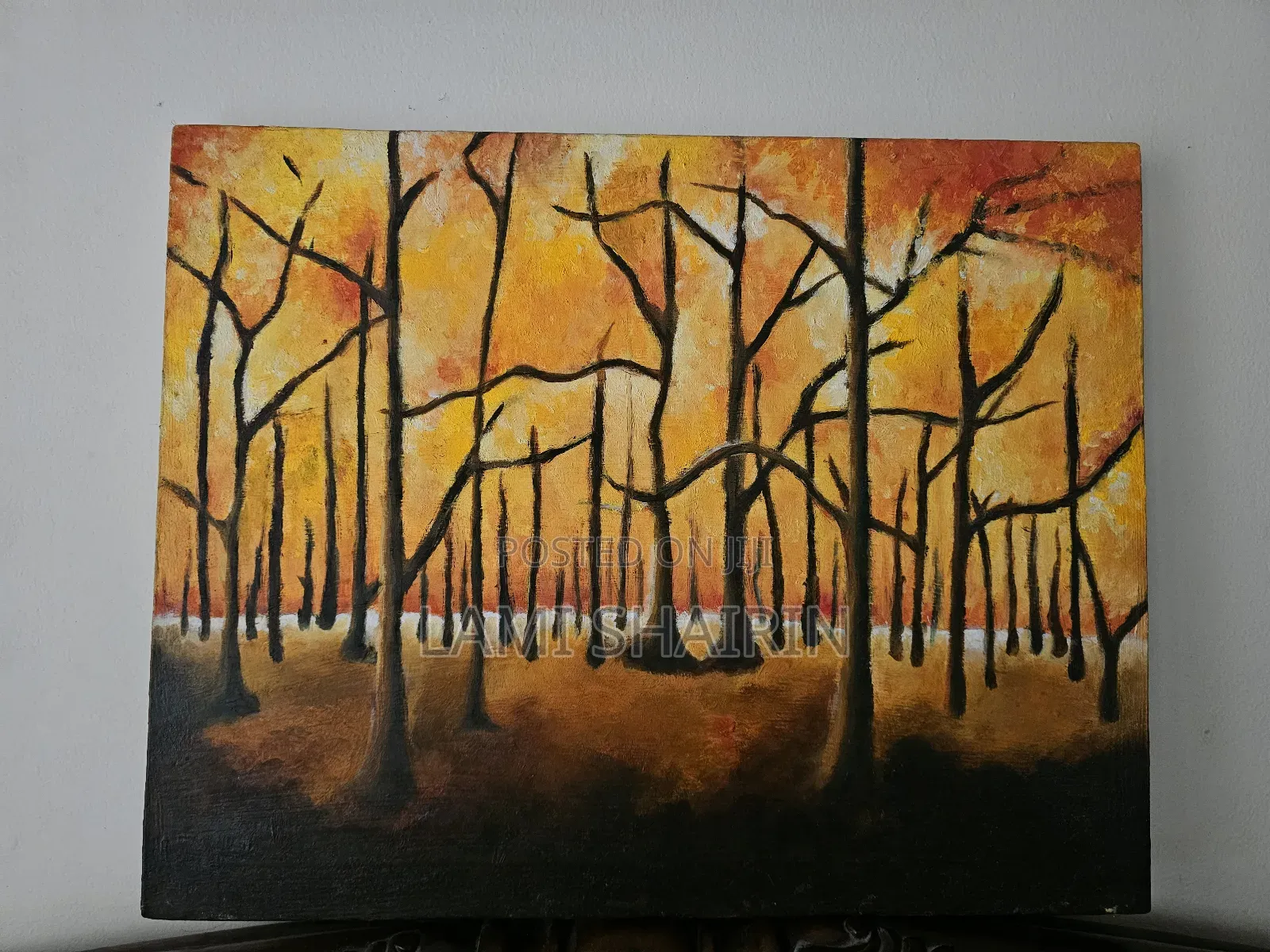 “Golden Forest Glow – Oil Landscape Painting (50×30 Cm)”
