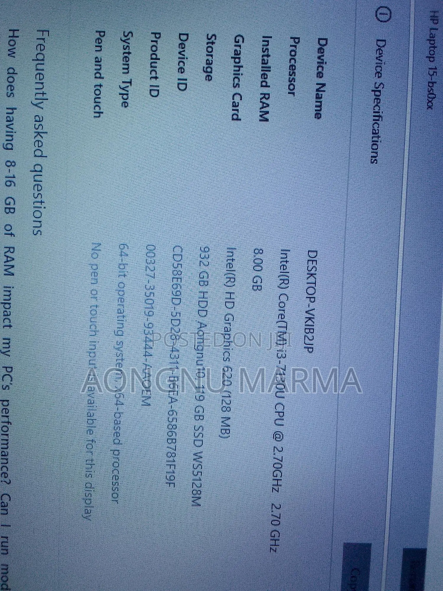 Laptop HP 14-Dq1088wm 8GB Intel Core I7 HDD 1T