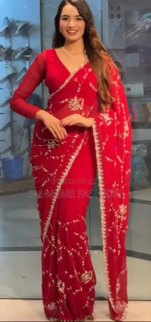 Chinigura Georgette Sequences Embroidery Sharee