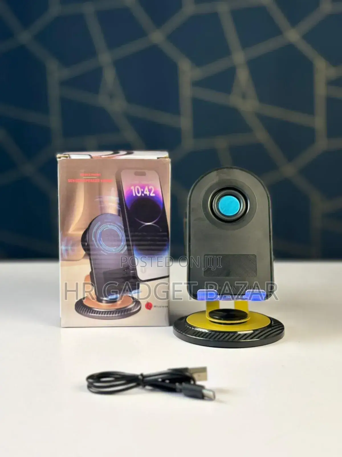 Sensor Speaker Phone Holder With Wireless Charger. Mobile Stand